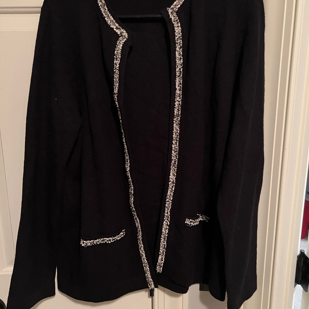 Elegant Black Women's Jacket / open cardigan with Silver sparkle Trim